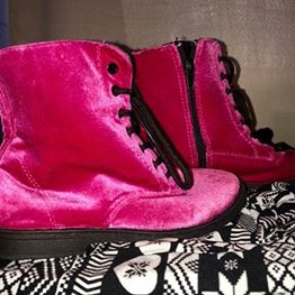 Pink and Black Velvet Booties Girls